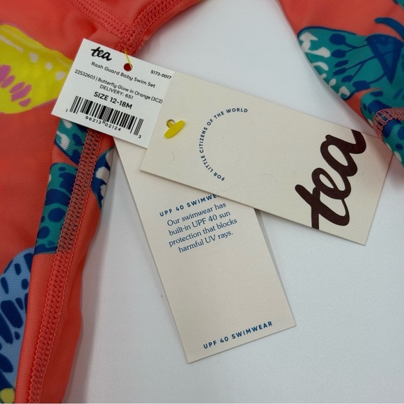 Tea Collection Girls Rash Guard Baby Swim Set 12-18 Mo Butterfly Orange Blue NWT - Picture 6 of 11